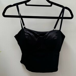 Black satin corset top with adjustable straps